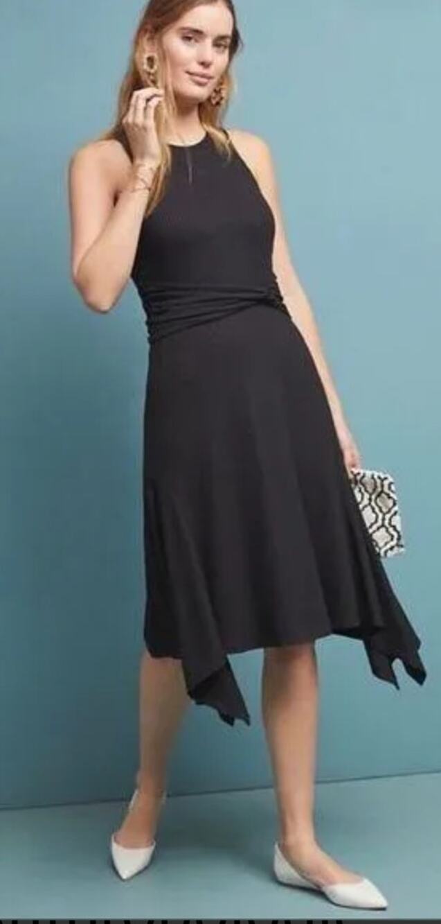 Anthropologie Kingsolver Ribbed Black Midi Dress LBD SZ Medium Sleeveless